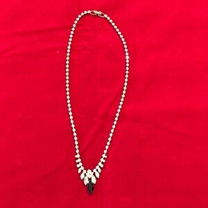 Vintage V Line Necklace Clear Crystals with Large Black Marquee